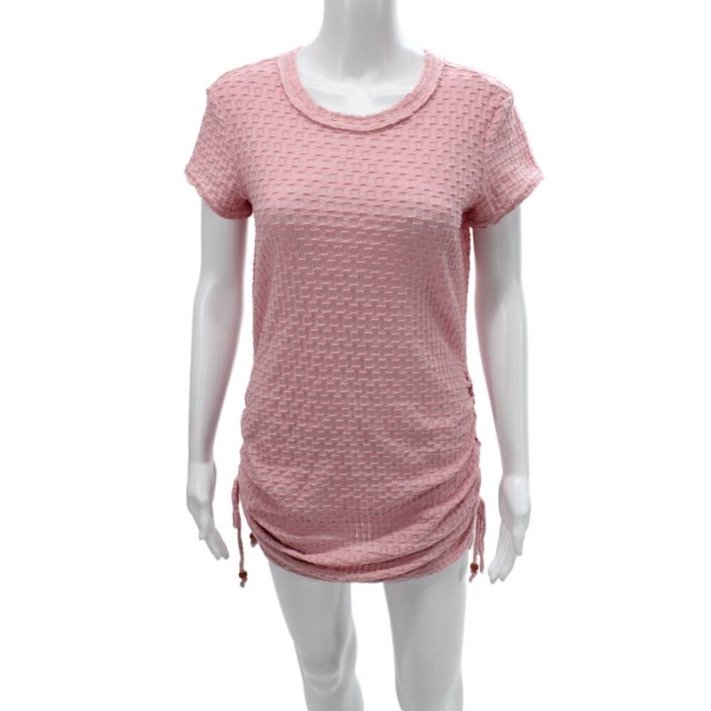 FP Beach Womens Tunic Pink Short Sleeve Round Neck Solid Cotton Size XS